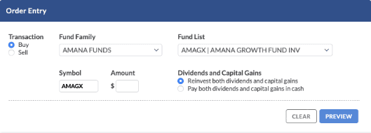 Placing order for mutual funds